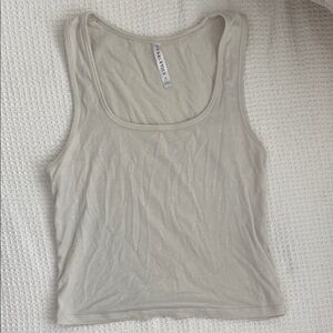 Fabletics Tan Cream Fitted Crop Tank Top